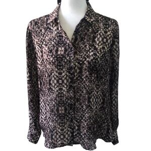 Philosophy Button Front Snakeskin Print Long Sleeve Collared Blouse Size Small